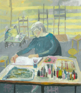 Pintura acrilica de job en la Escola Massana pintando 